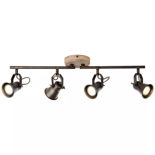 Spot Seed GU10 5W 4-flg.,schwarz/holz schwarz stahl/holz hell