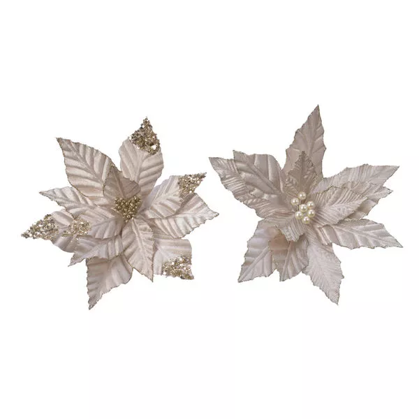 Poinsettia 2s champagner Ø30-H4cm Polyester