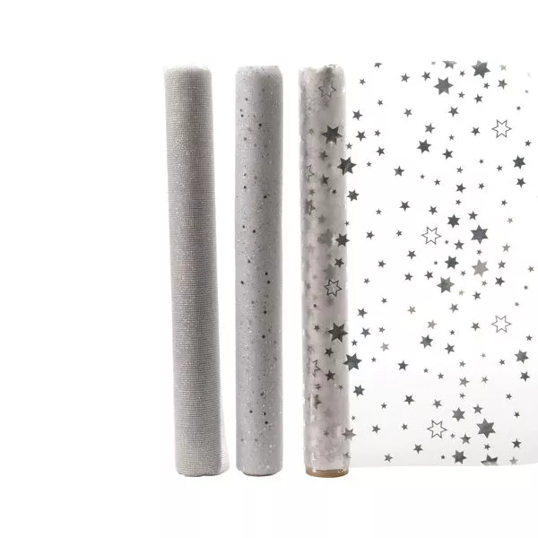 Deko-Stoff 3 sortiert 35x200cm silber