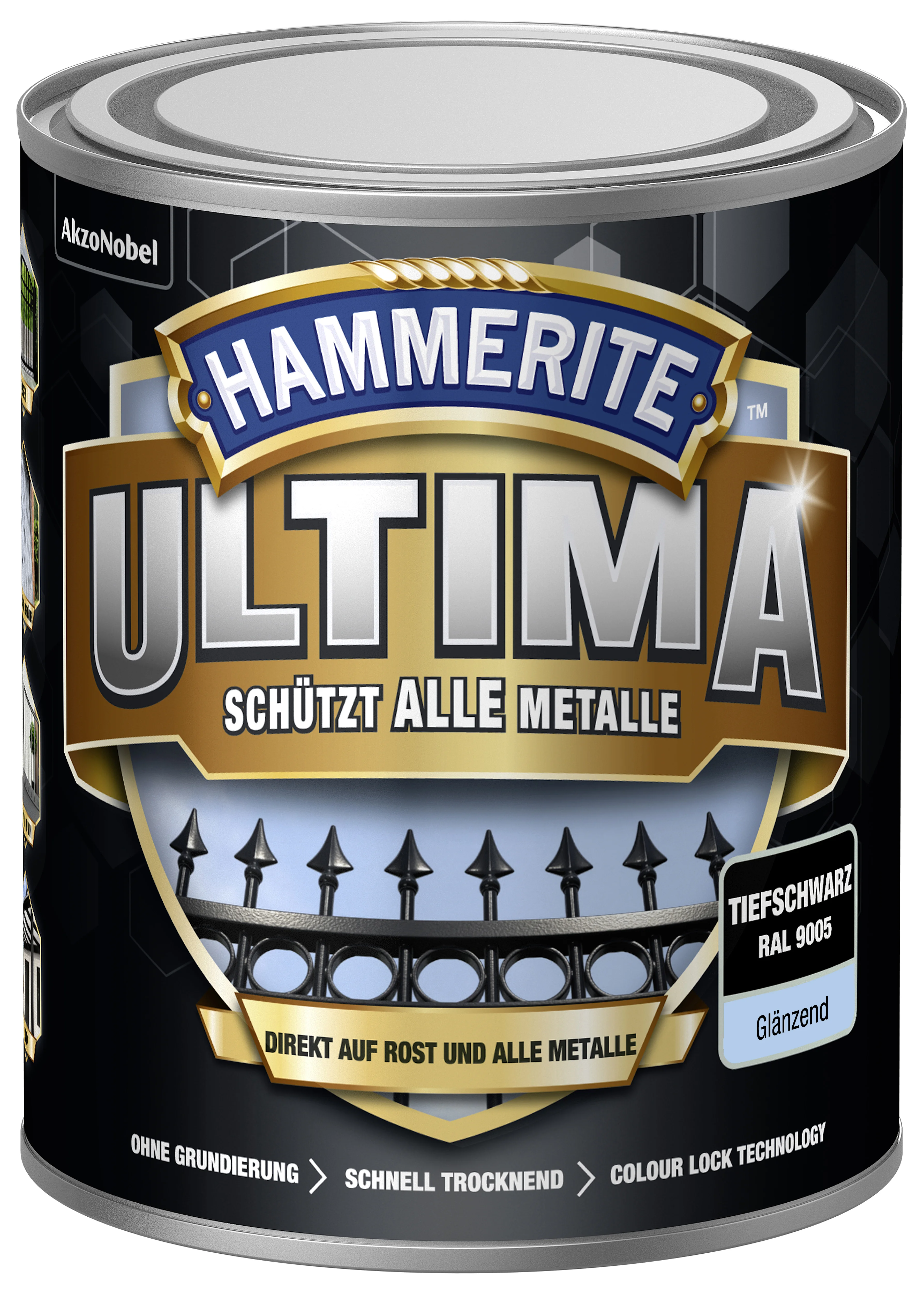 Hammerite Ultima Metallschutzlack Tiefschwarz glänzend 750 ml