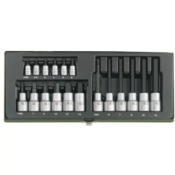 Steckschlüssels."Hex." 1/4"+1/2" 18-tlg.