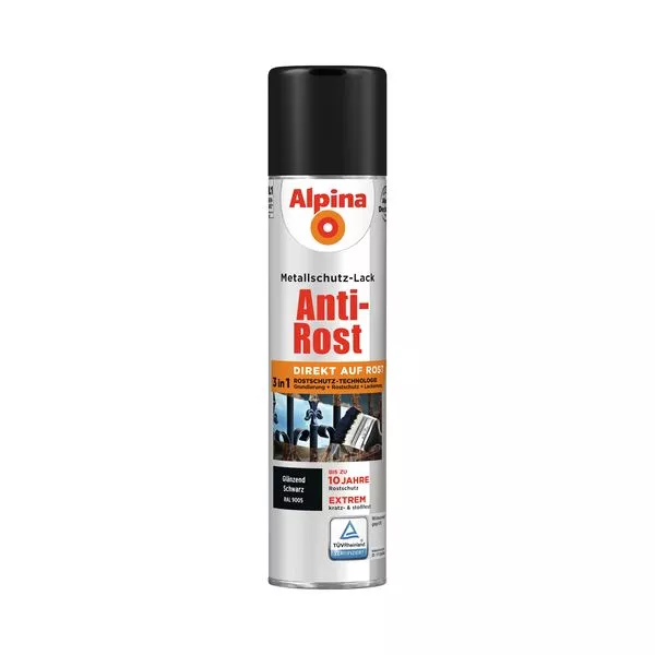 Metallschutzlack Spray gl. schwarz 400ml Anti-Rost, RAL 9005