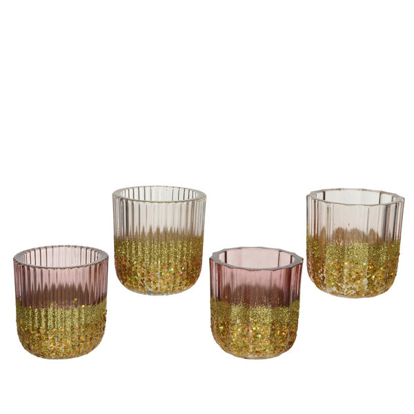 Teelichthalter 4 sort. Ø9-H9.40cm Glas