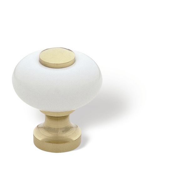 Möbelknopf Porzellan weiß 35 mm Messingsockel brüniert