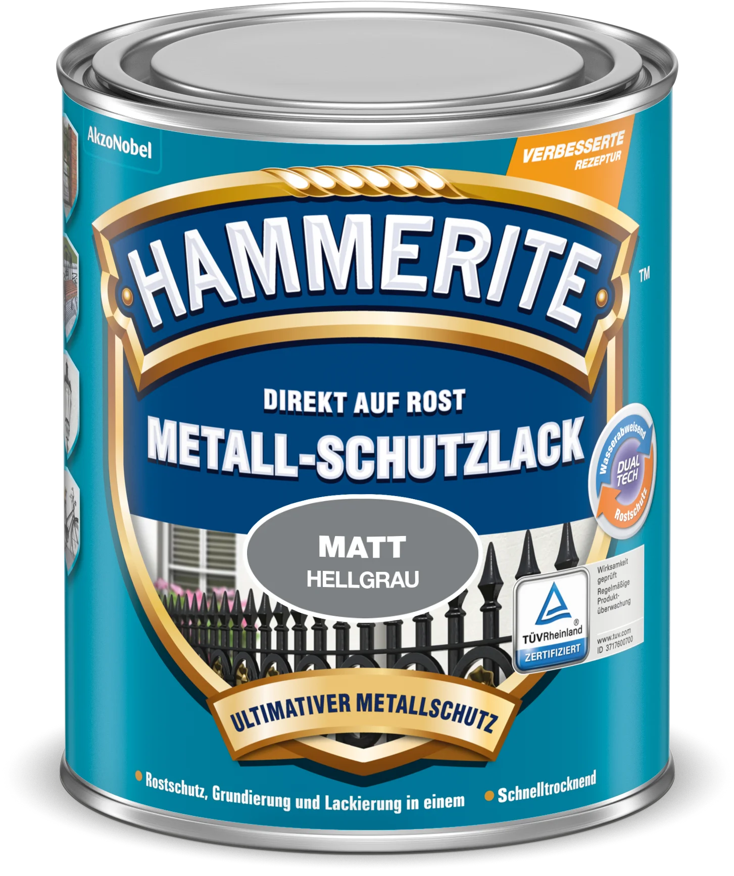 Hammerite Metallschutzlack Hellgrau Matt 250 ml