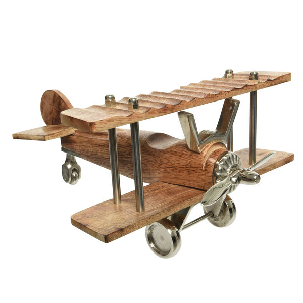 Flugzeug braun/silber L24-W29.5-H14.5cm Mangoholz