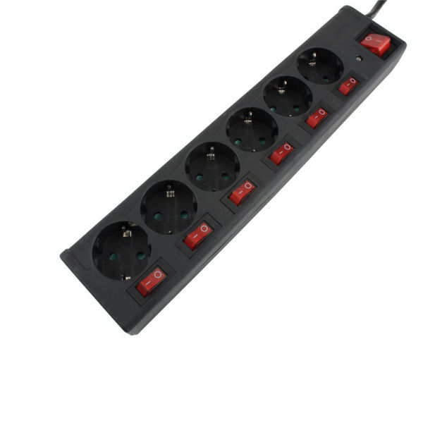 Steckdosenleiste 6-fach m. KiSi 1,4m 7 Schalter, schwarz