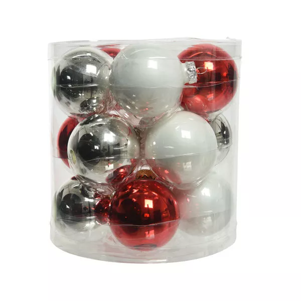 Kugeln emaille-shiny mix weiß/rot Ø6cm Glas