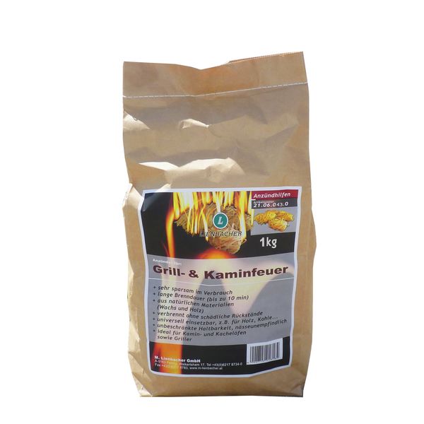 Grill-und Kaminanzünder Holz/Wachs 1kg ca. 80 Anzünder im Papiersack