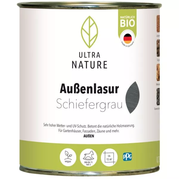 Ultra Nature Außen Lasur Schiefer. 0,75L Schiefergrau