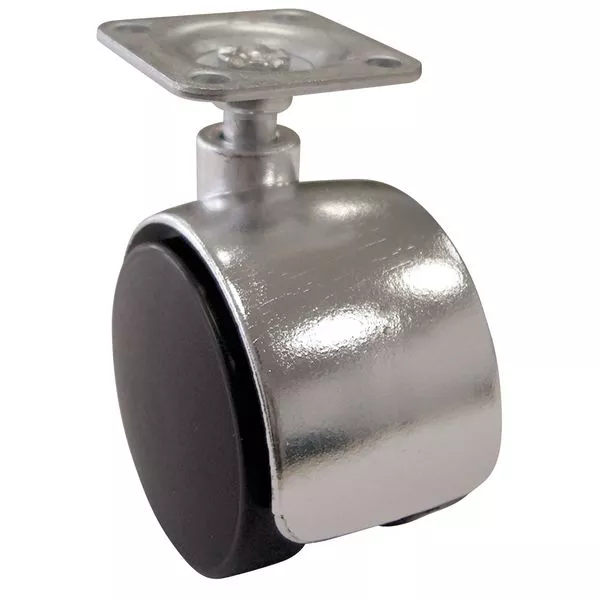 Möbel-Doppelrolle verchromt Ø50 mm mit Platte38x38 mm, TK 40 kg