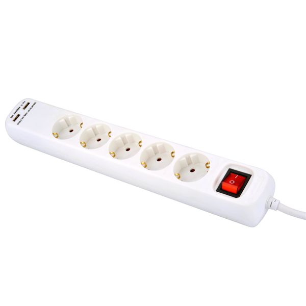 Steckdosenleiste 5-fach weiß 2xUSB 1,4m mit Schalter