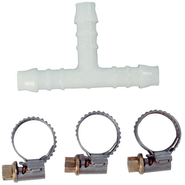 T-Schlauchverbinder Ku. 6mm (1/4") mit 3 Schellen