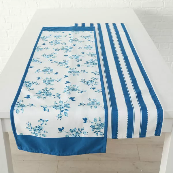 Tischläufer Marie 2s blau L140cm B40cm Polyester