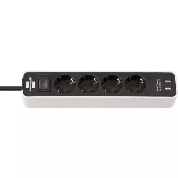 Steckdosenleiste Ecolor 4f. weiß/schwarz 1,5m H05VV-F3G1,5 mit Schalter & USB