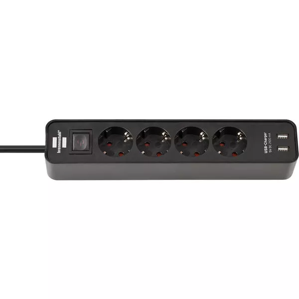 Steckdosenleiste Ecolor 4f. schwarz 1,5m H05VV-F3G1,5 mit Schalter & USB