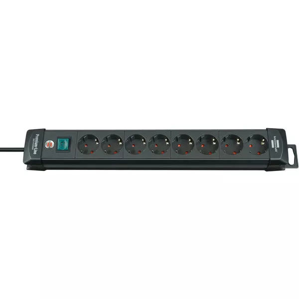 Steckdosenleiste Prem.-Line 8f. schwarz mit Schalter, 3m H05VV-F3G1,5