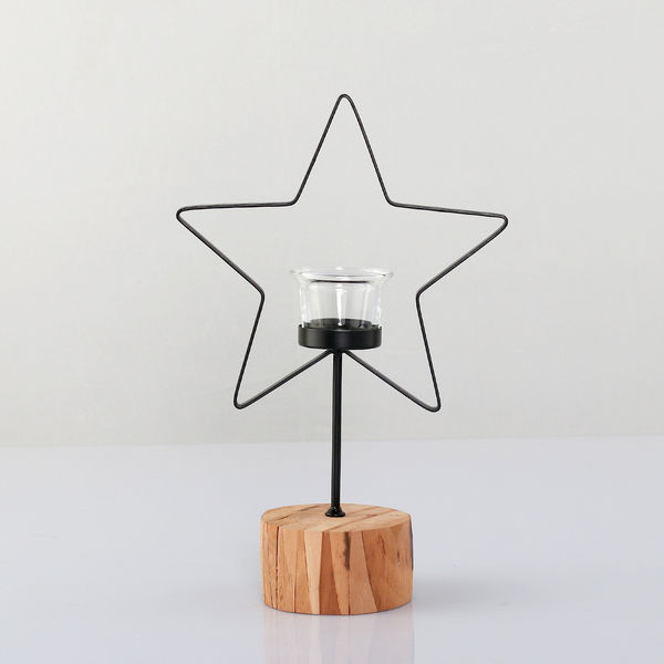 Stern black aHolzfuß 31cm Glas für Teelicht