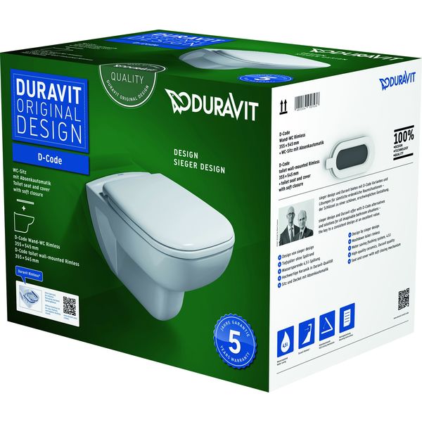 Duravit Wand-WC-Set D-CODE RIMLESS ti 355x540mm we