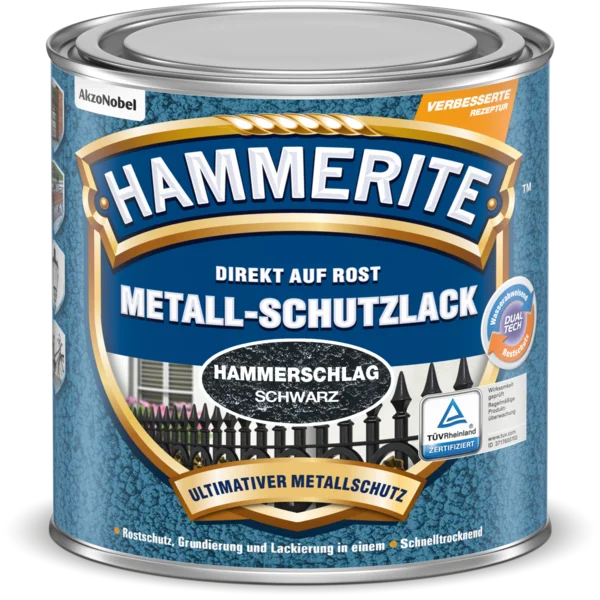 Hammerite Metallschutzlack Hammerschlag Schwarz 250 ml