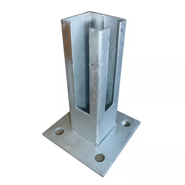 Montagefuß zum Aufdübeln für Pfost 50x50 feuerverzinkt Bodenplatte 100x100mm