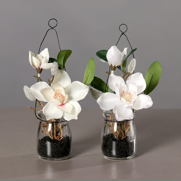 Magnolie im Hängeglas fbs. 18cm cream/pink-cream