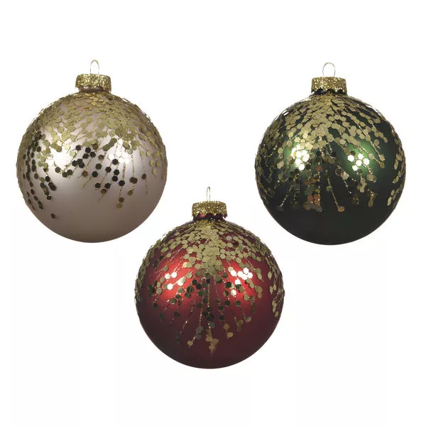Glaskugel Glitterzweig 3fs. ass Ø8cm