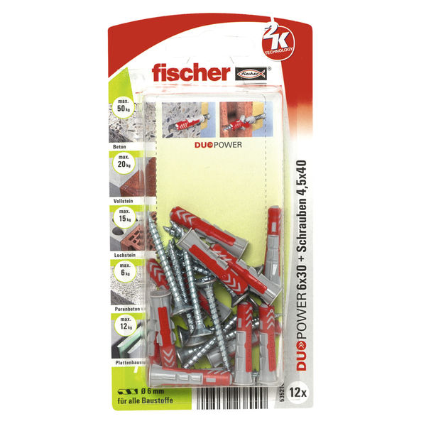 Universaldübel DuoPower 6x30 S K (12 Stück)