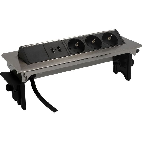 Tischsteckdose 3f 2xUSB vertikal 1,4m si