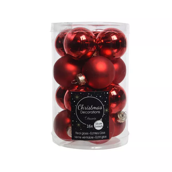 Mini-Glaskugel gl/m Weih.rot 35mm 16St.