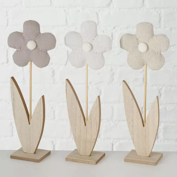 Aufsteller Linnea 3s. Blume beige H26cm Materialmix