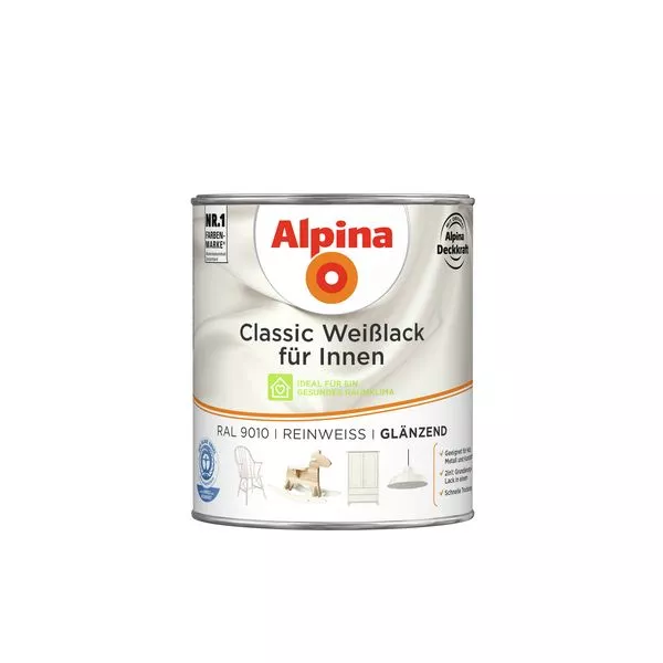 Weißlack Classic glänz. reinweiß 750ml RAL 9010 für Innen